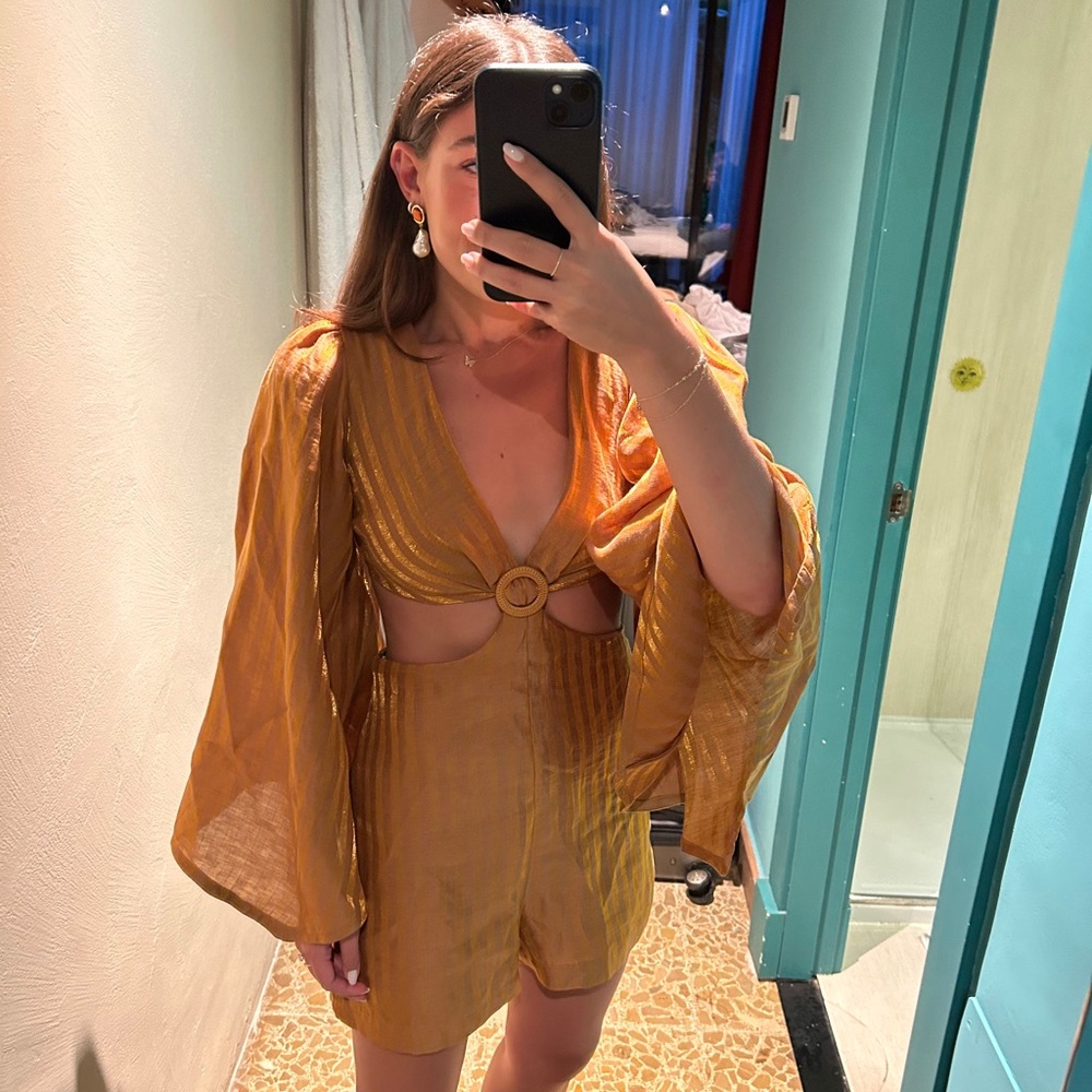 Women's Mustard Cutout Mini Dress with Ring Detail